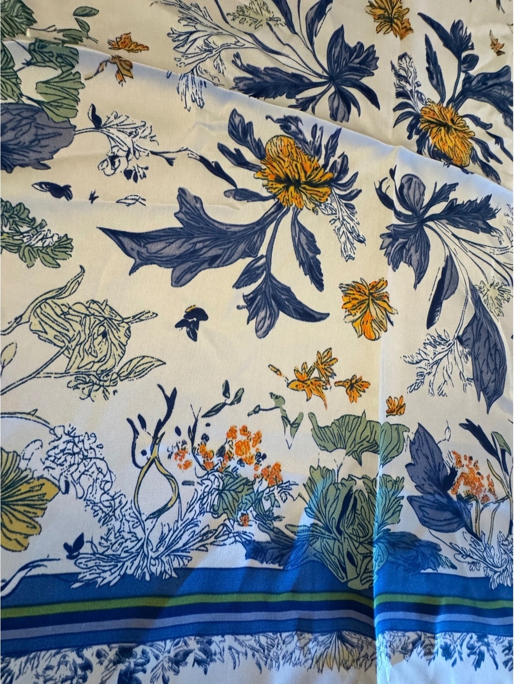 Floral Pattern Square Scarf with Blue Border 289 - Picture 2 of 3